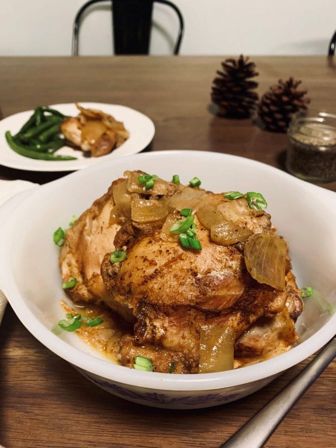 Slow Cooker Savory Chicken Thighs | Chicken Thigh Dinner Recipe | 10 Minute Dinner Prep | Easy Weeknight Meals